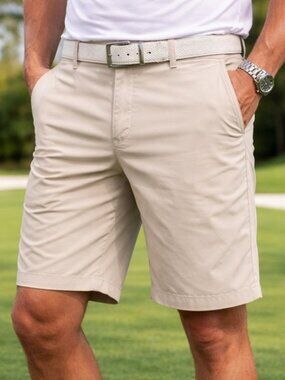 Redvanly Men Performance Golf Shorts S Beige Stretch Lightweight Flat Front Fit